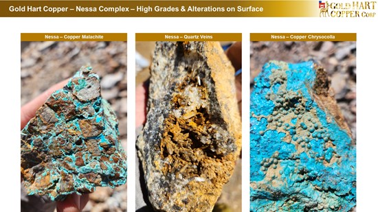 Cannot view this image? Visit: https://images.newsfilecorp.com/files/10786/281222_gold_hart_-_nessa_-_high_grades_copper_gold_surface_550.jpg