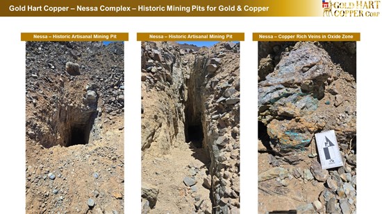 Cannot view this image? Visit: https://images.newsfilecorp.com/files/10786/311030_gold_hart_copper-_nessa_-_historic_mining_pits_-_9_550.jpg