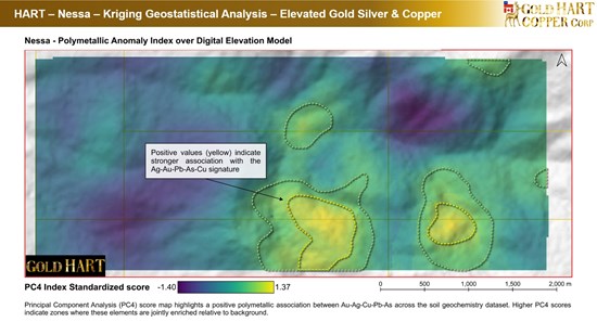 Cannot view this image? Visit: https://images.newsfilecorp.com/files/10786/311030_gold_hart_copper_-_nessa_-_elevated_grades_analysis_-_4_550.jpg