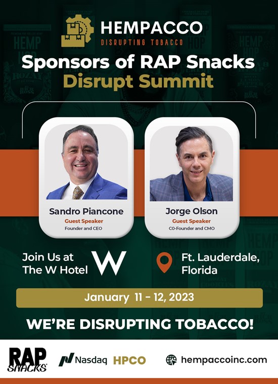 Cannot view this image? Visit: https://images.newsfilecorp.com/files/8020/150679_HPCO%20Rap%20Snacks%20Summit%20Sponsors_550.jpg