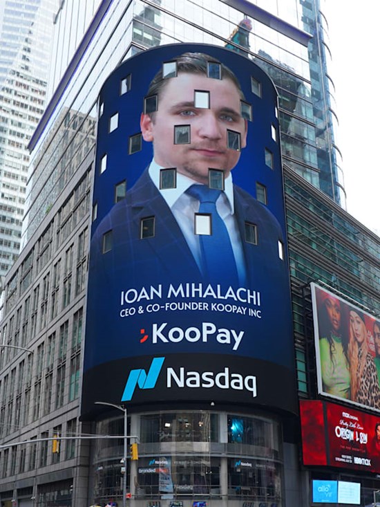 Fintech Startup KooPay Featured on Nasdaq Billboard in New York's Time Square